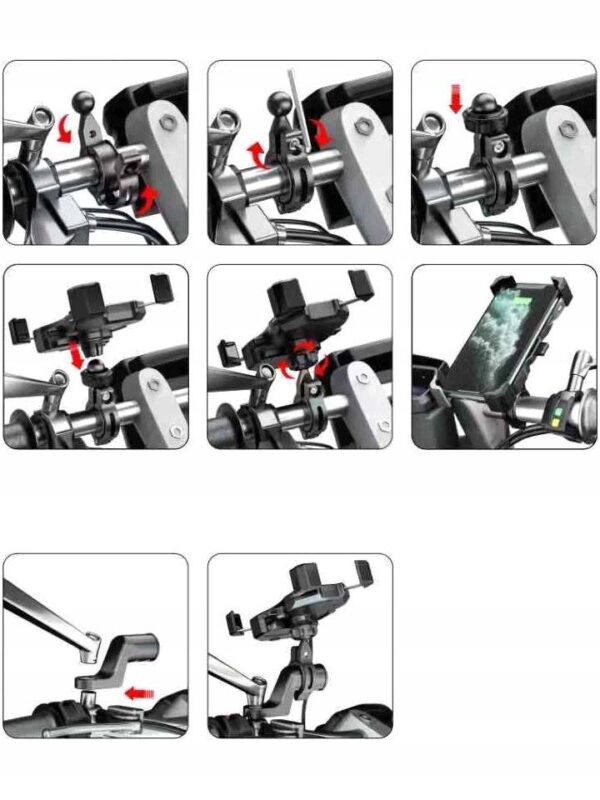 Motorcycle holder type:R13W-metal Wireless - USB QC - 2in1