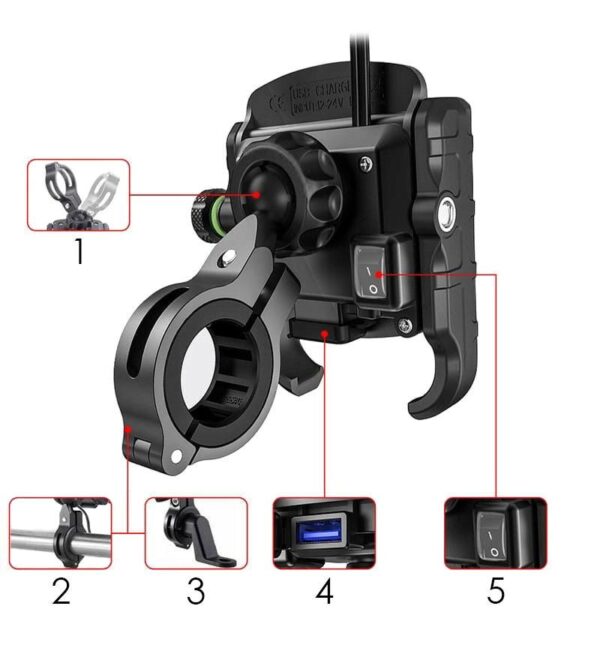 Motorcycle holder type:R9-metal USB QC