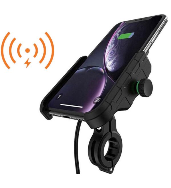 Uchwyt motocyklowy z ładowarką do telefonu - R9W-metal Wireless