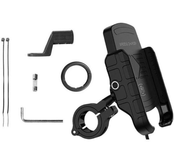 Uchwyt motocyklowy z ładowarką do telefonu - R9W-metal Wireless