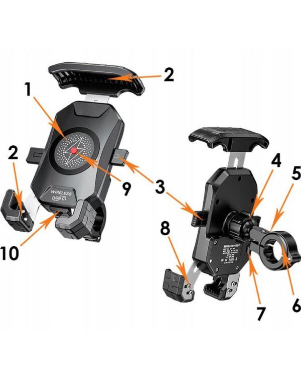 Uchwyt motocyklowy z ładowarką do telefonu - R15W-PD Wireless - PD