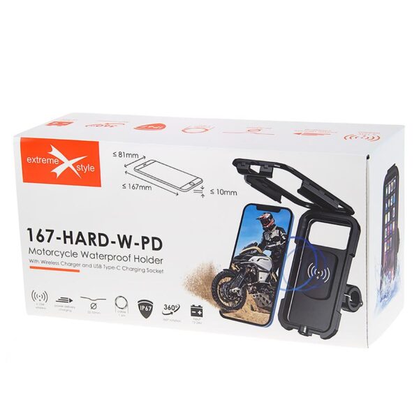 Uchwyt motocyklowy z etui na telefon i ładowarkami - 167-HARD-W-PD