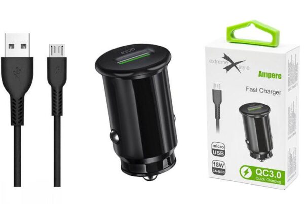 Car charger QC 3.0 + cable micro USB - eXtreme® Ampere - 3A - ACCU3QC30B+CM