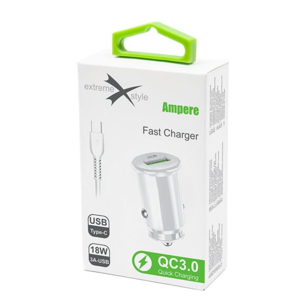 Car charger FAST QC 3.0 + cable USB type-C - eXtreme® Ampere - 3A - ACCU3QC30W+CC