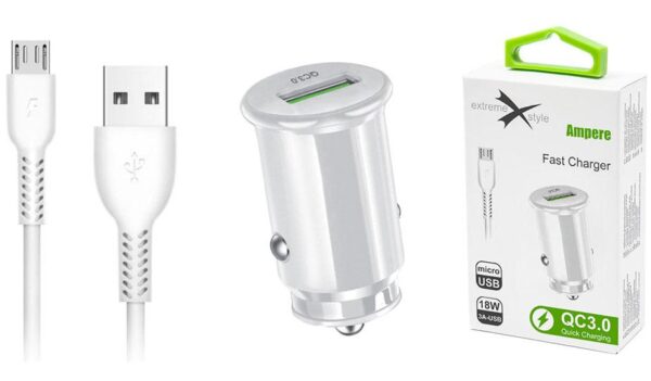 Car charger FAST QC 3.0 + cable micro USB - eXtreme® Ampere - 3A - ACCU3QC30W+CM