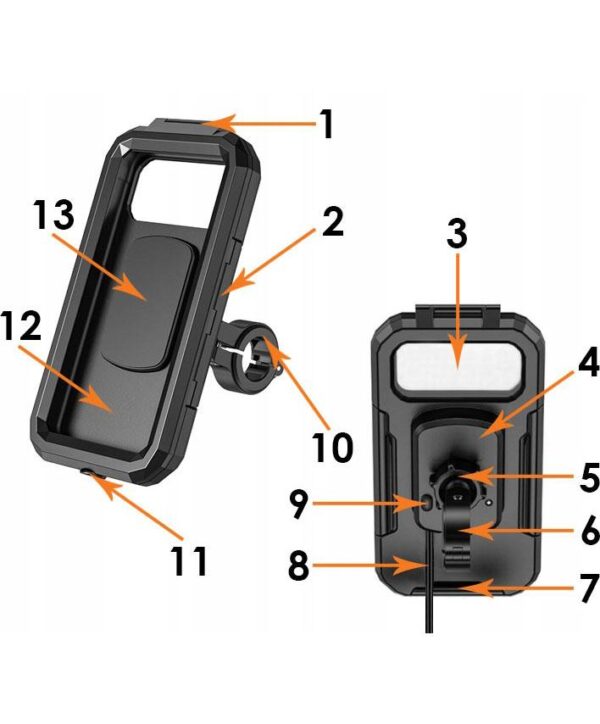 Uchwyt motocyklowy z etui na telefon i ładowarkami - 167-HARD-W-PD