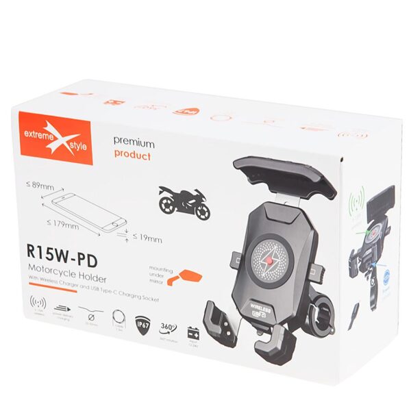 Uchwyt motocyklowy z ładowarką do telefonu - R15W-PD Wireless - PD