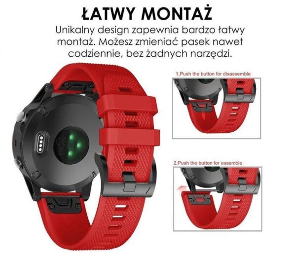 Pasek silikonowy - G09 - do Garmin - czerwony - 22 mm
