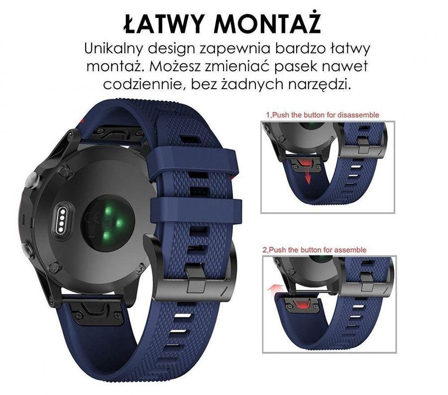 Pasek silikonowy - G09 - do Garmin - granatowy - 22 mm