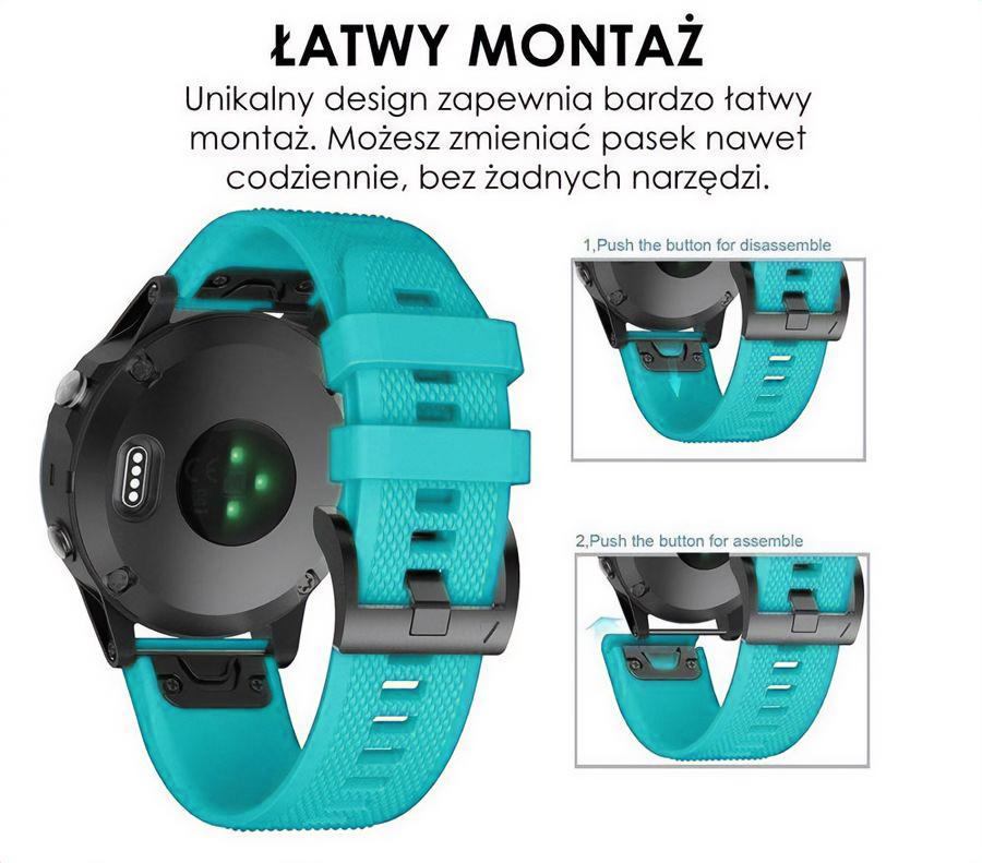 Pasek silikonowy - G09 - do Garmin - turkusowy - 22 mm