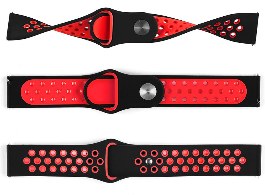 Pasek silikonowy S02 - czarno-czerwony - 22 mm