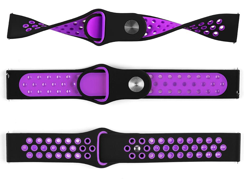Pasek silikonowy S02 - czarno-fioletowy - 22 mm