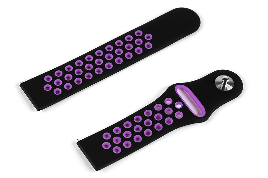 Pasek silikonowy S02 - czarno-fioletowy - 22 mm