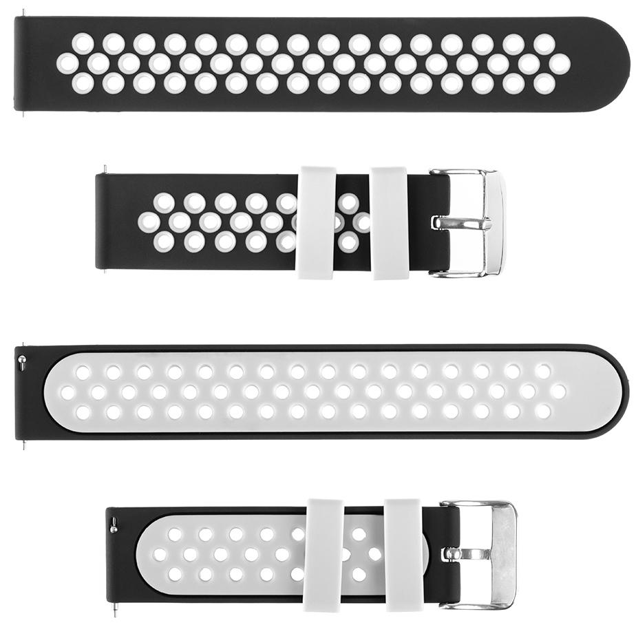 Pasek silikonowy S06 - czarno-biały - 18 mm