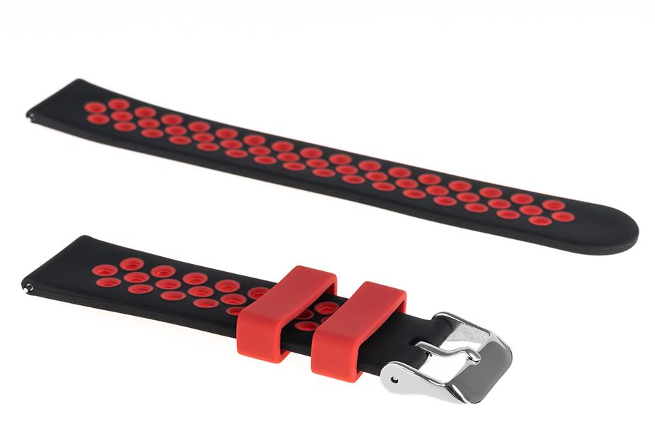 Pasek silikonowy S06 - czarno-czerwony - 20 mm