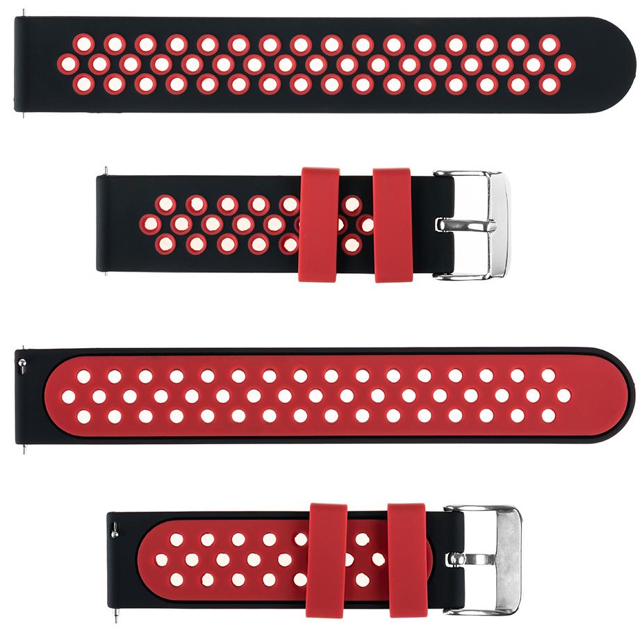 Pasek silikonowy S06 - czarno-czerwony - 20 mm