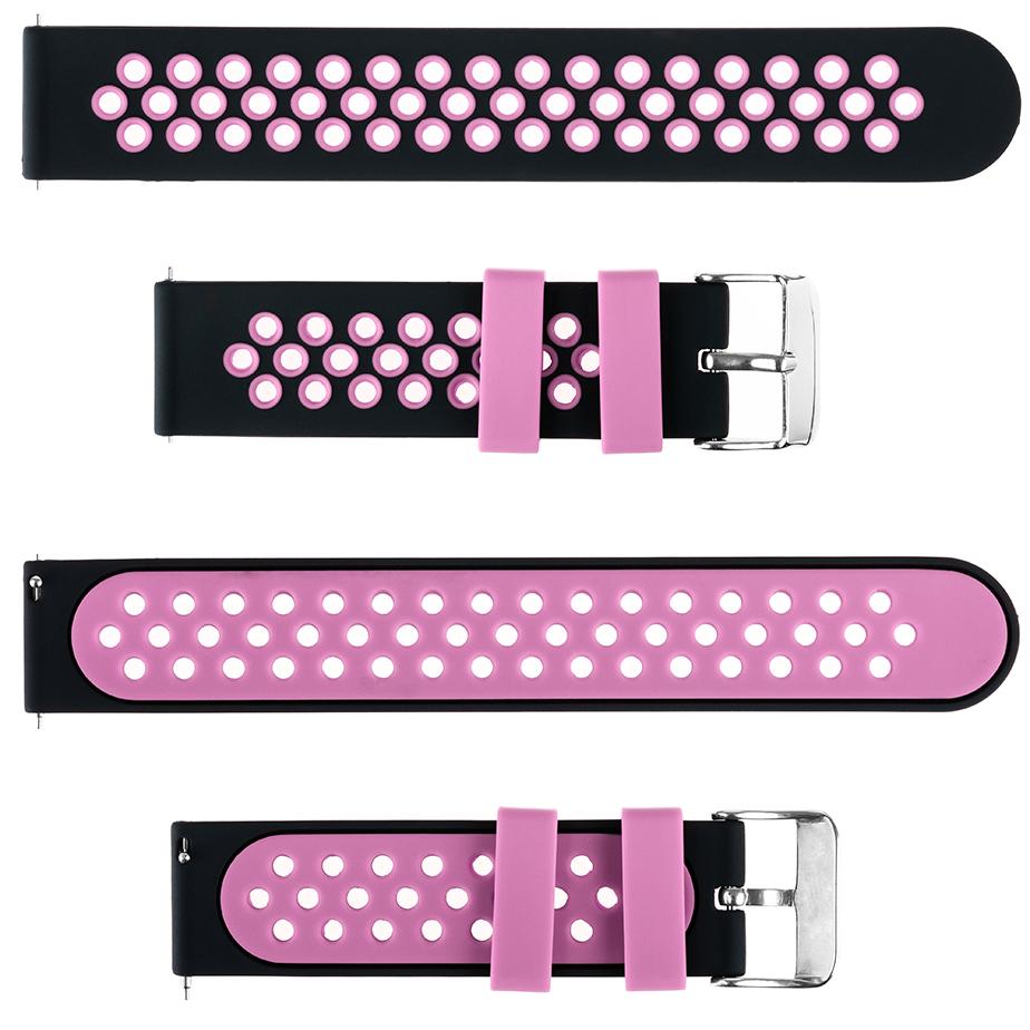 Pasek silikonowy S06 - czarno-różowy - 18 mm