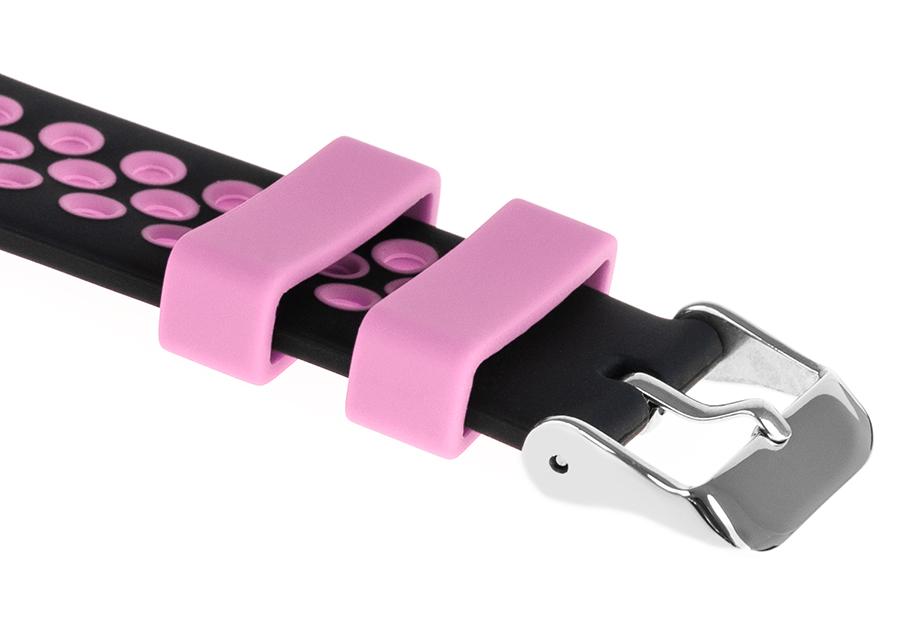 Pasek silikonowy S06 - czarno-różowy - 18 mm