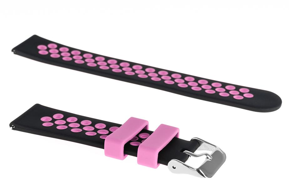 Pasek silikonowy S06 - czarno-różowy - 18 mm
