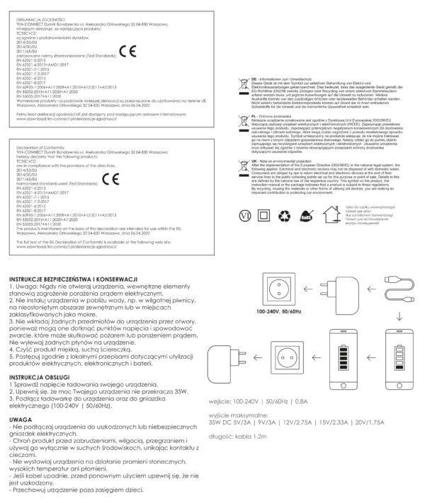 Travel charger eXtreme® USB Typ-C + cable USB Typ-C - PD - 35W - TC35C+CC