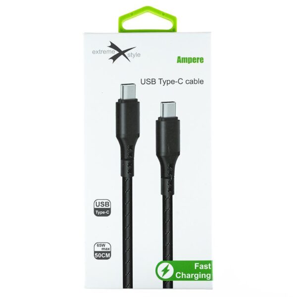 Wzmocniony kabel Ampere USB typ-C - USB typ-C - eXtremestyle® - 0.5 m - czarny