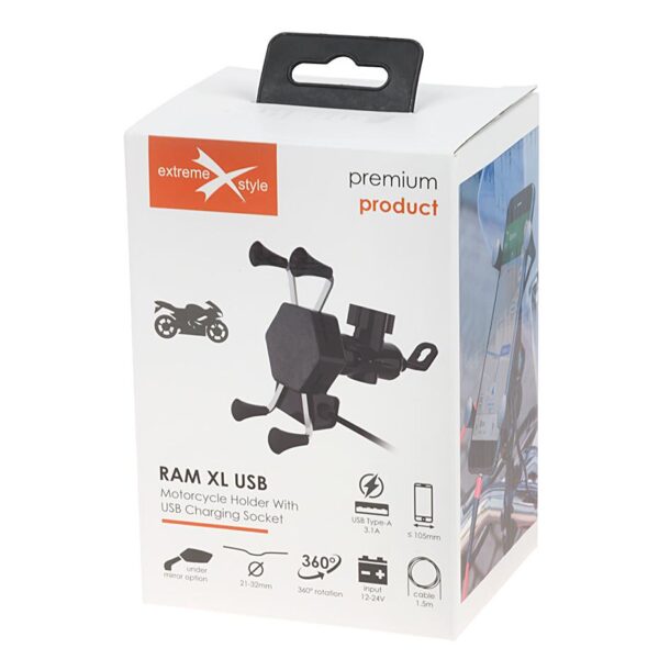 Uchwyt motocyklowy z ładowarką do telefonu - RAM XL USB