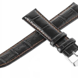 Pasek skórzany C16 - czarno-pomarańczowy - 18 mm