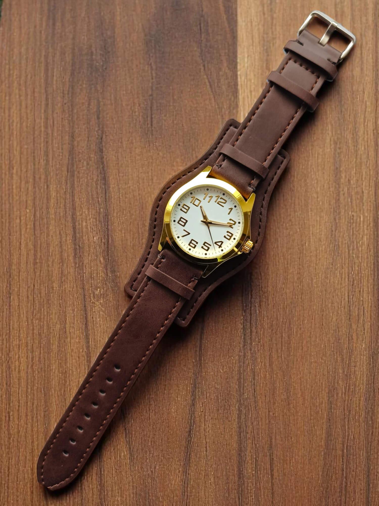 Pasek skórzany podkładka HQ O01XL - ciemny brąz - 18 mm