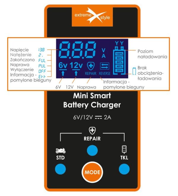 Inteligentna mini ładowarka prostownik 2w1 do akumulatorów - eXtreme® SBC-61220